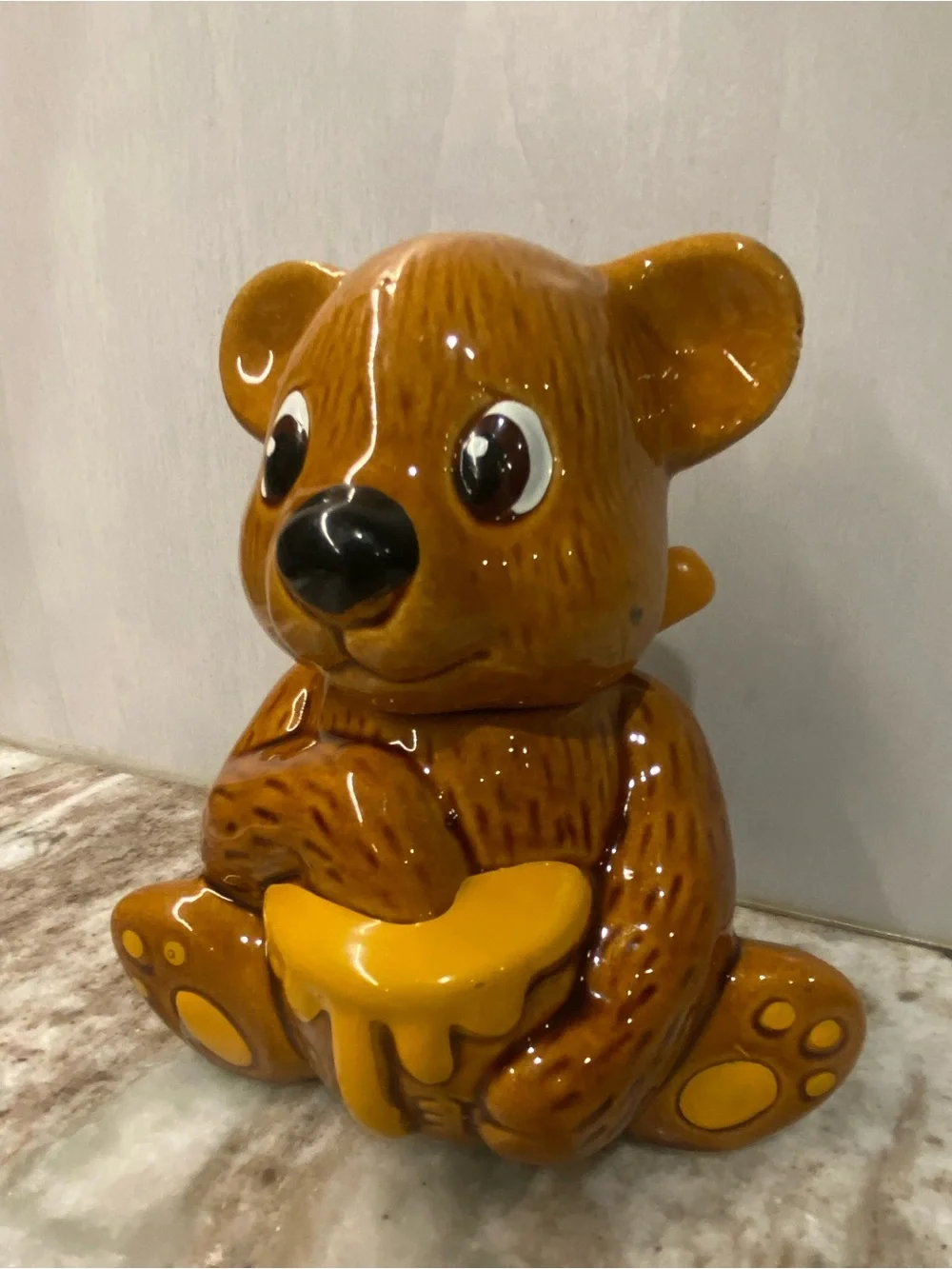 Vintage 1982 Houston Foods Ceramic Teddy Bear Honey Pot Jar with Dipper - Unused